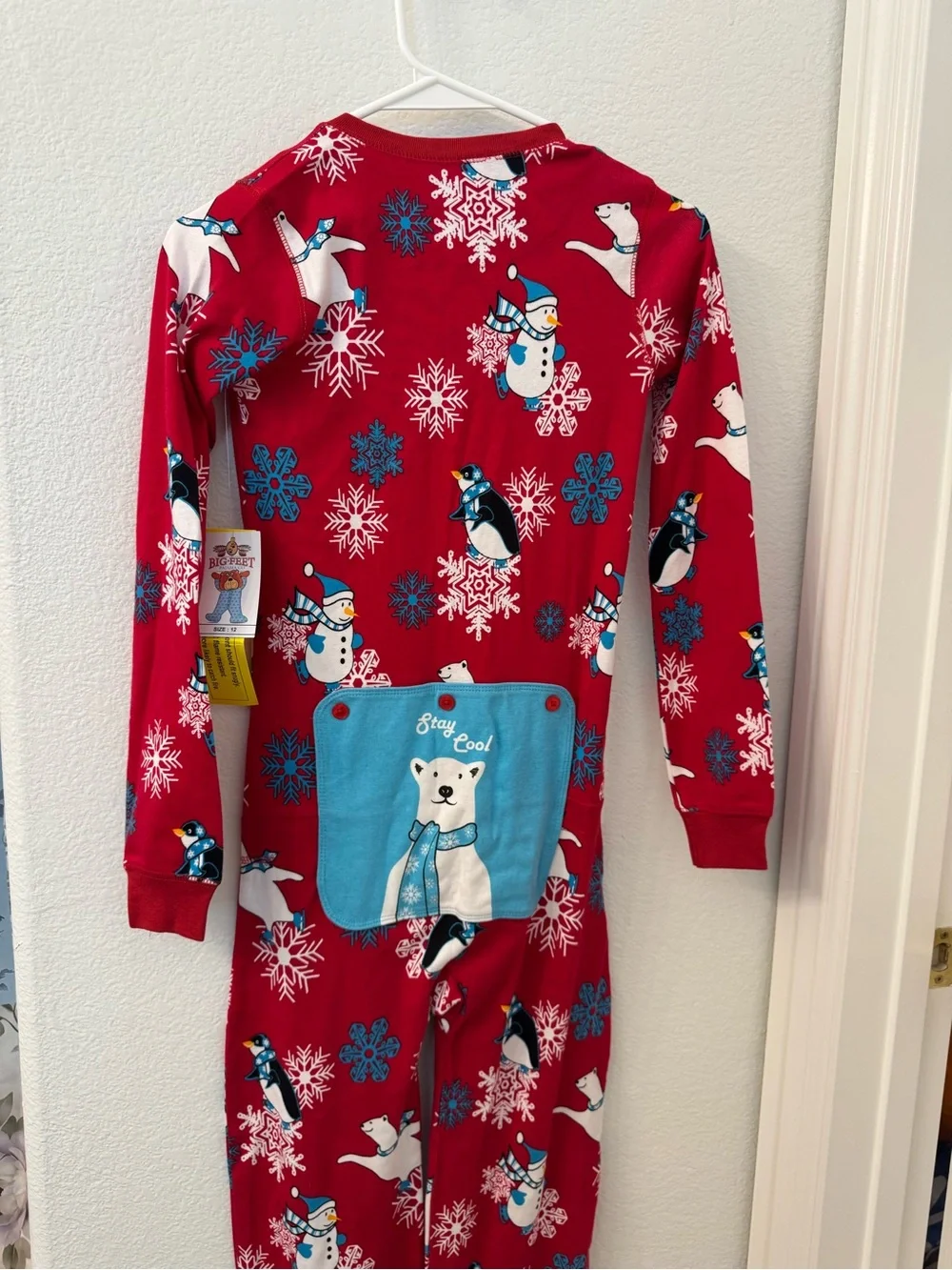 NWT Big Feet Pajama Co Red Kids Penguin Polar Bear Pajamas size 12 cotton